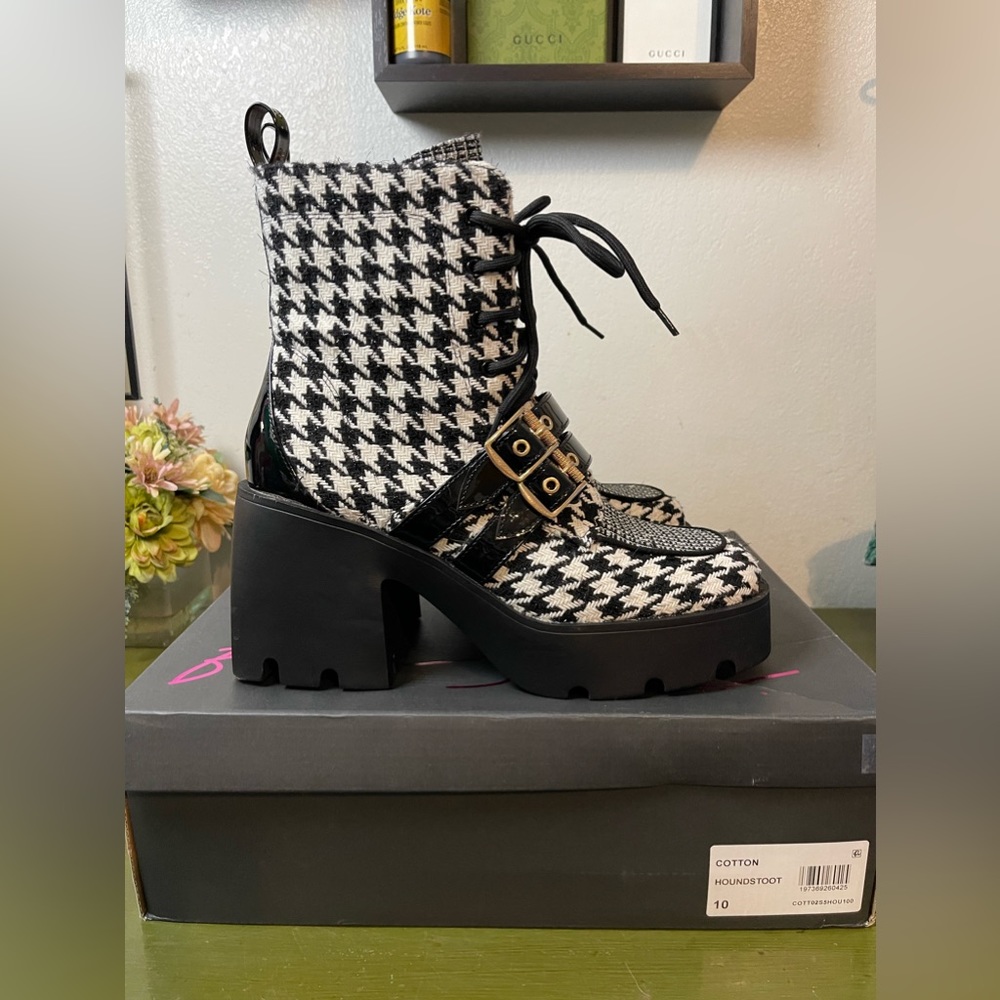 Betsey Johnson Cotton Houndstooth Boots